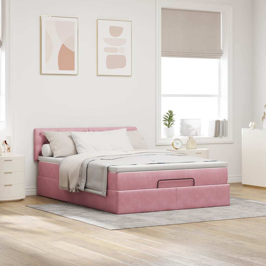 vidaXL Ottoman-Bett mit Matratze Rosa 140x190 cm Samt
