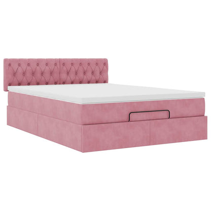 vidaXL Ottoman-Bett mit Matratze Rosa 140x190 cm Samt