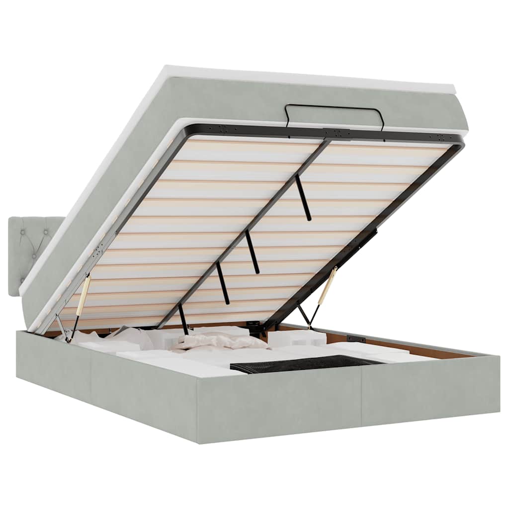 Ottoman-Bett mit Matratze Hellgrau 140x200 cm Samt