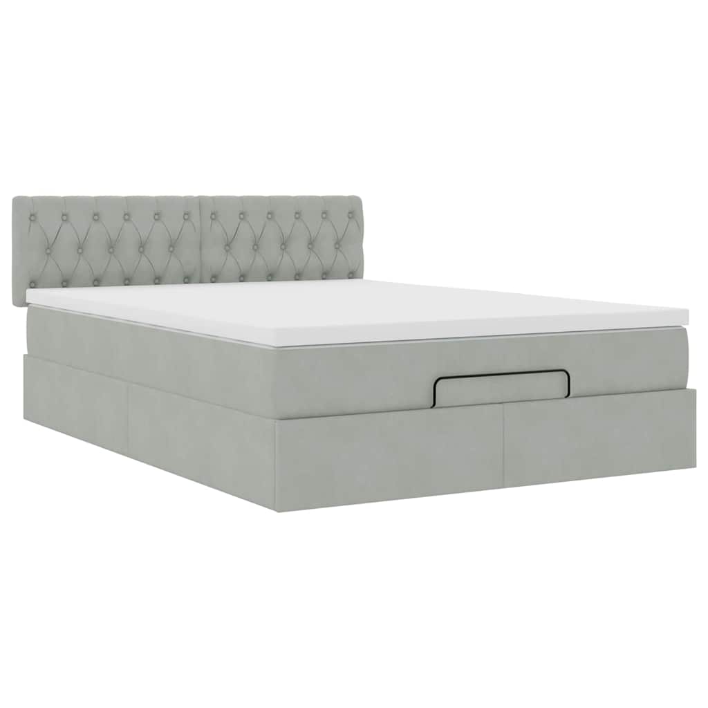 Ottoman-Bett mit Matratze Hellgrau 140x200 cm Samt