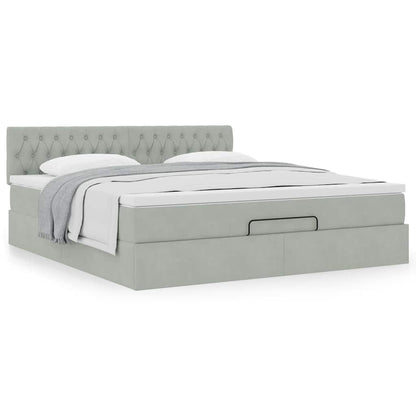 vidaXL Ottoman-Bett mit Matratze Hellgrau 160x200 cm Samt