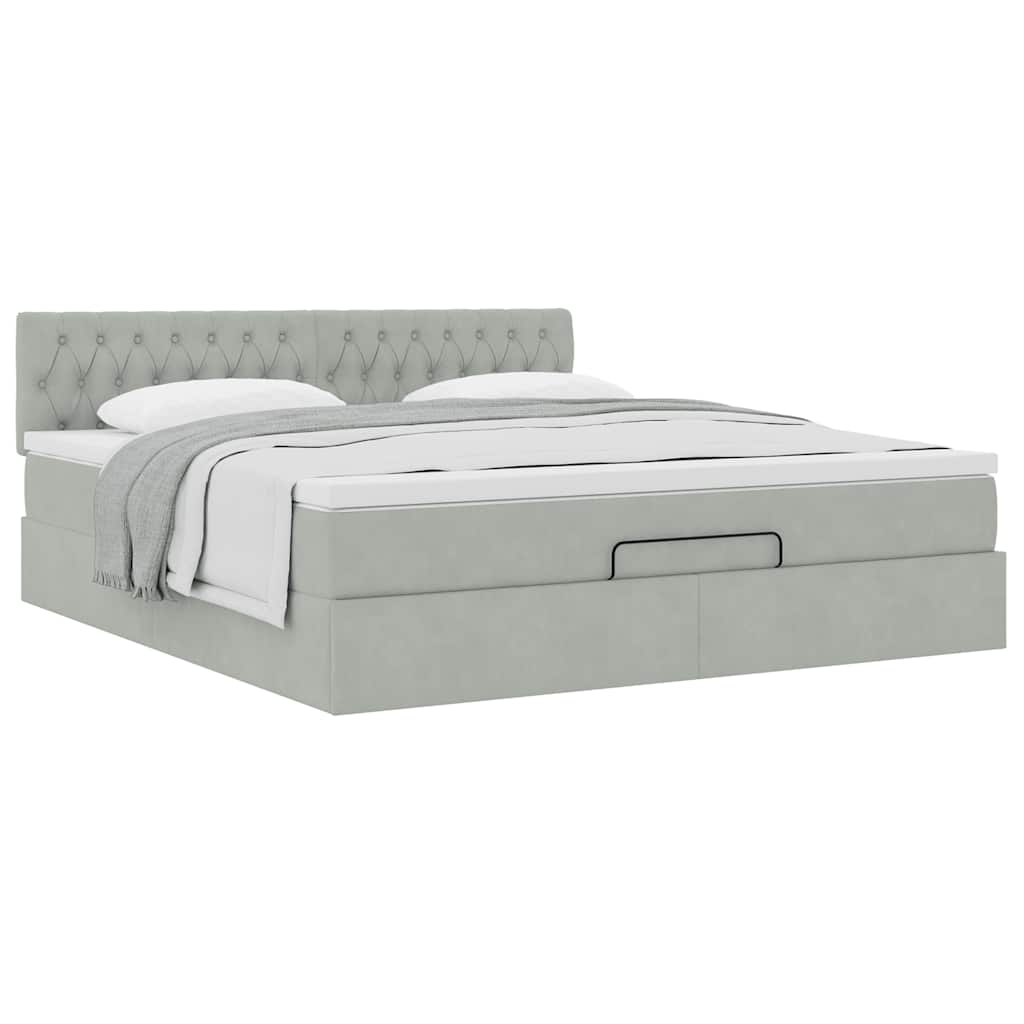 vidaXL Ottoman-Bett mit Matratze Hellgrau 160x200 cm Samt