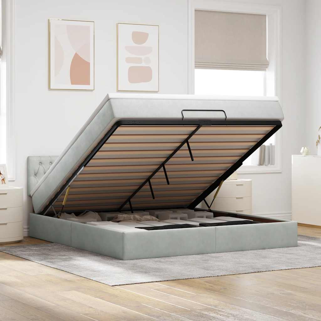 vidaXL Ottoman-Bett mit Matratze Hellgrau 160x200 cm Samt