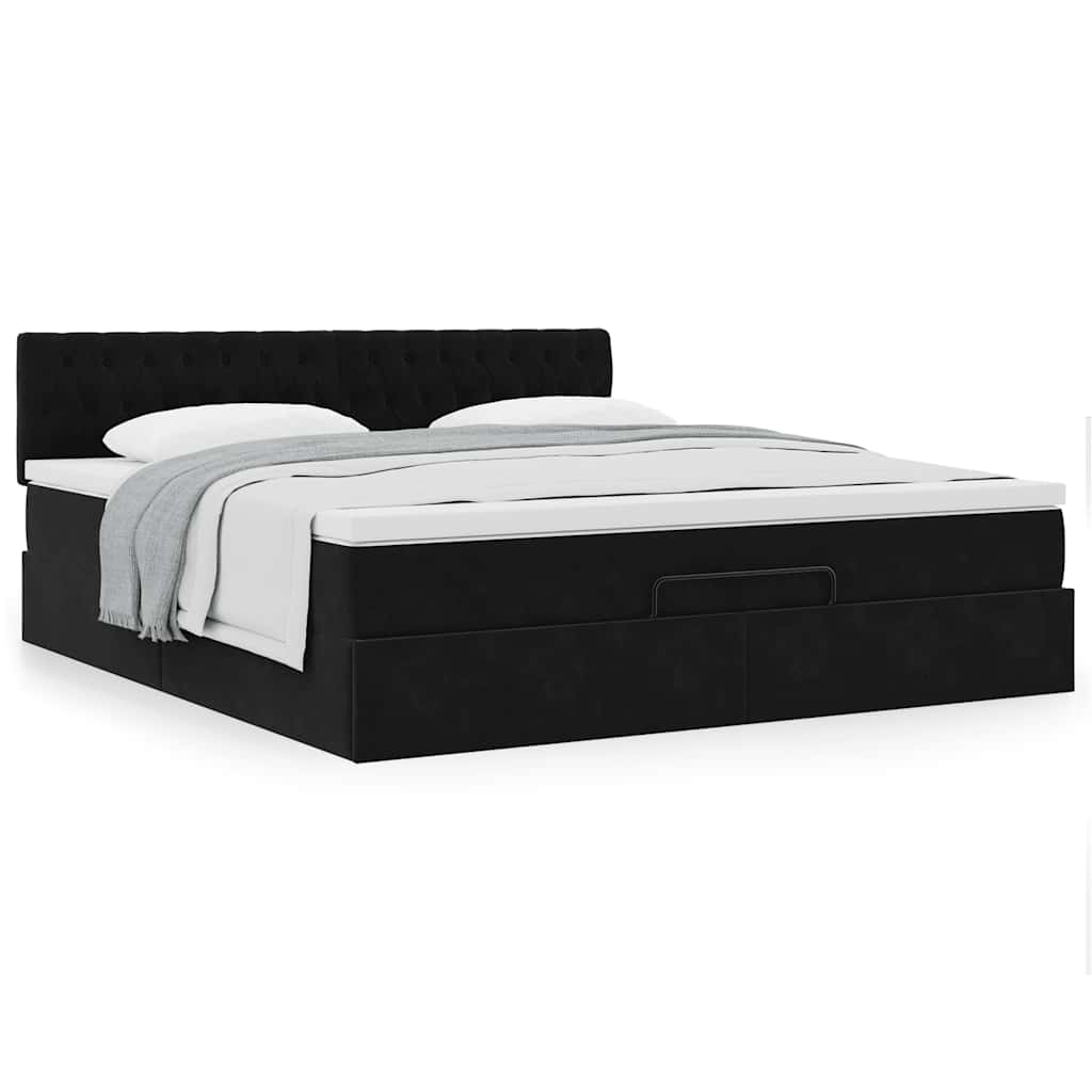 vidaXL Ottoman-Bett mit Matratze Schwarz 160x200 cm Samt