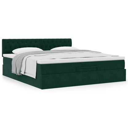 vidaXL Ottoman-Bett mit Matratze Dunkelgrün 160x200 cm Samt