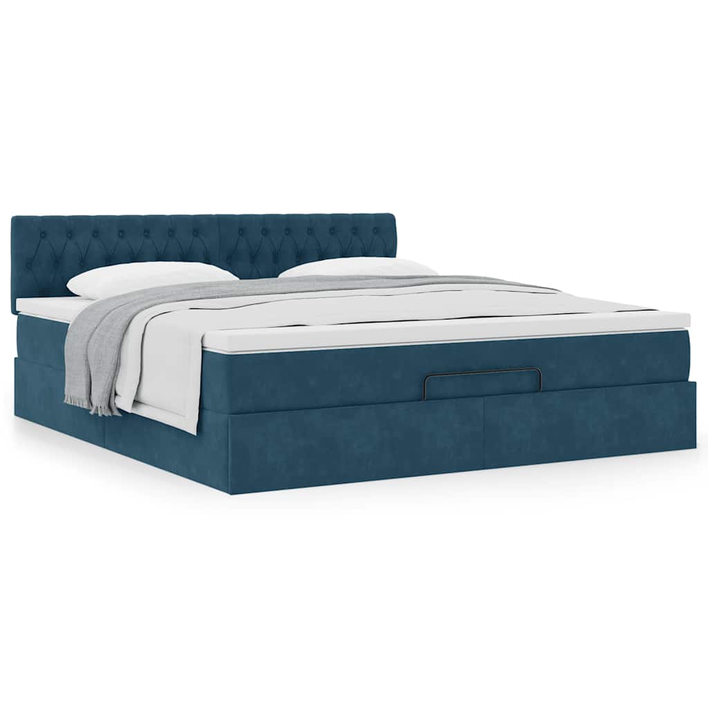 vidaXL Lit ottoman avec matelas Bleu foncé 160x200 cm Velours