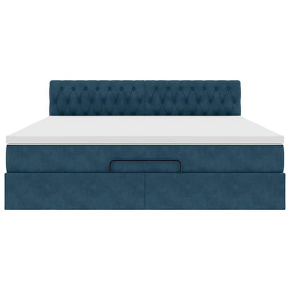 vidaXL Lit ottoman avec matelas Bleu foncé 160x200 cm Velours