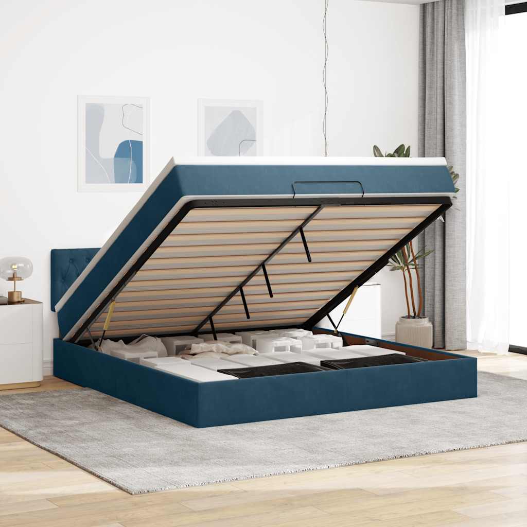 vidaXL Lit ottoman avec matelas Bleu foncé 160x200 cm Velours