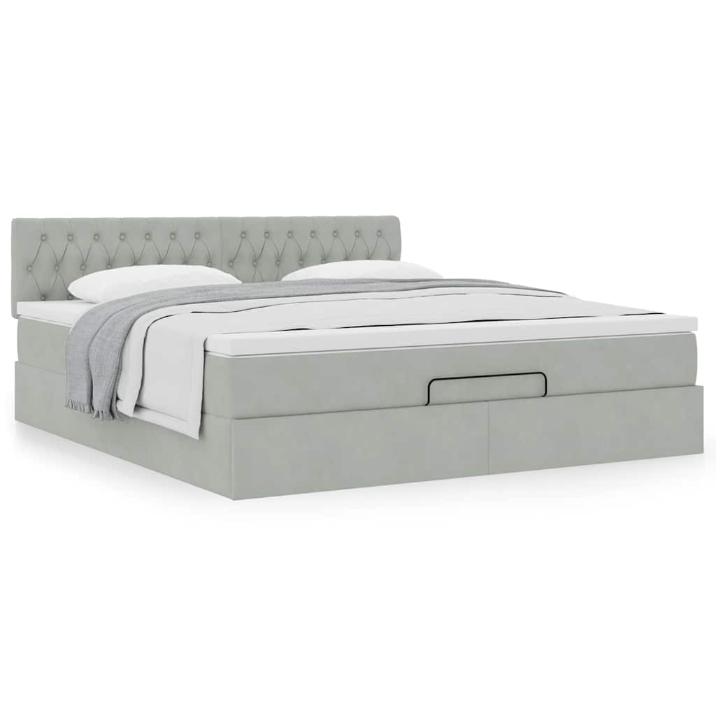 vidaXL Ottoman-Bett mit Matratze Hellgrau 180x200 cm Samt