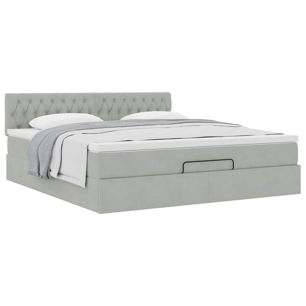 vidaXL Ottoman-Bett mit Matratze Hellgrau 180x200 cm Samt