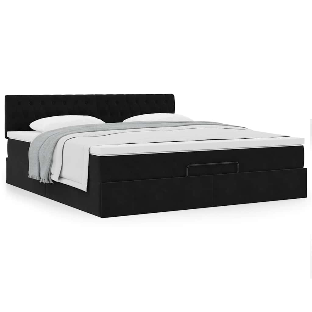 vidaXL Ottoman-Bett mit Matratze Schwarz 180x200 cm Samt