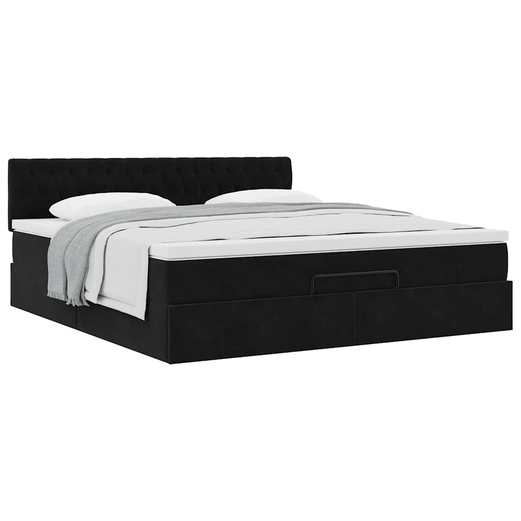 vidaXL Ottoman-Bett mit Matratze Schwarz 180x200 cm Samt