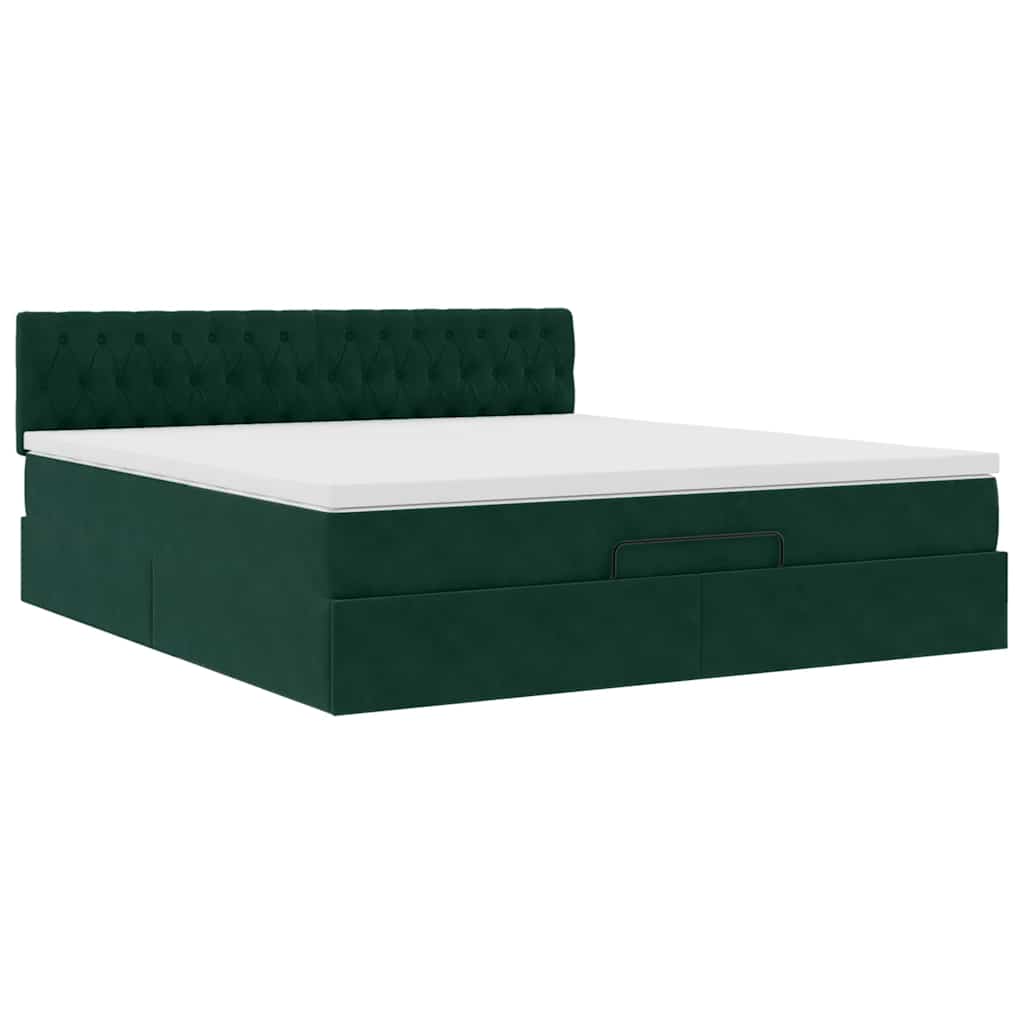 vidaXL Ottoman-Bett mit Matratze Dunkelgrün 180x200 cm Samt