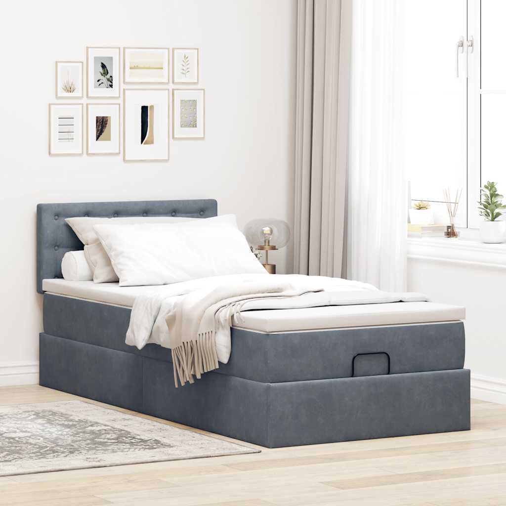 vidaXL Lit ottoman avec matelas Gris foncé 80x200 cm Velours