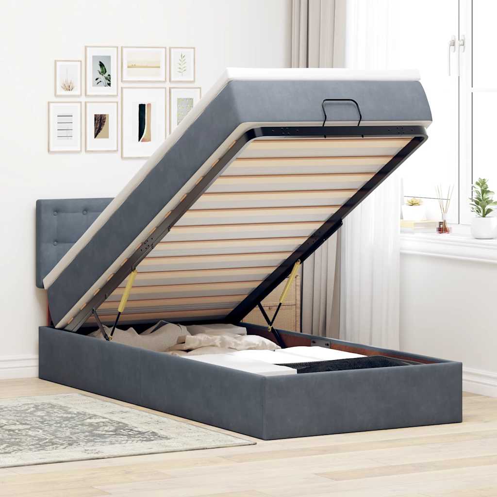 vidaXL Lit ottoman avec matelas Gris foncé 80x200 cm Velours