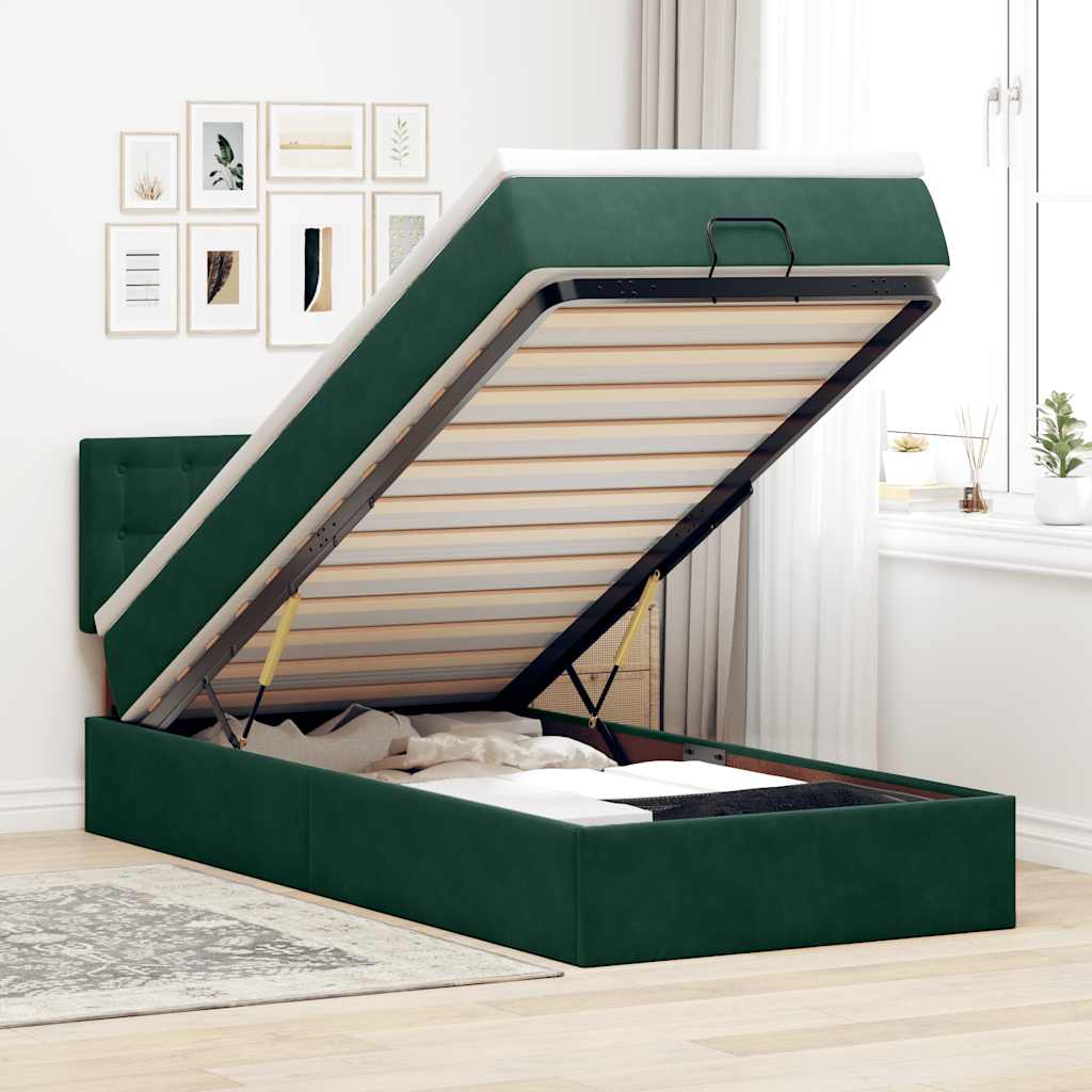 vidaXL Lit ottoman avec matelas vert foncé 80x200 cm Velours
