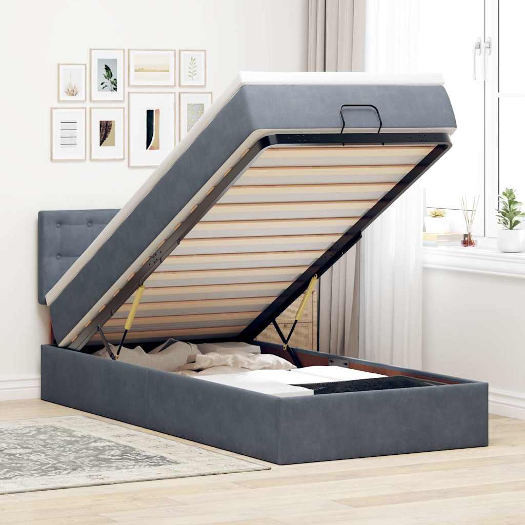 vidaXL Ottoman-Bett mit Matratze Dunkelgrau 90x190 cm Samt