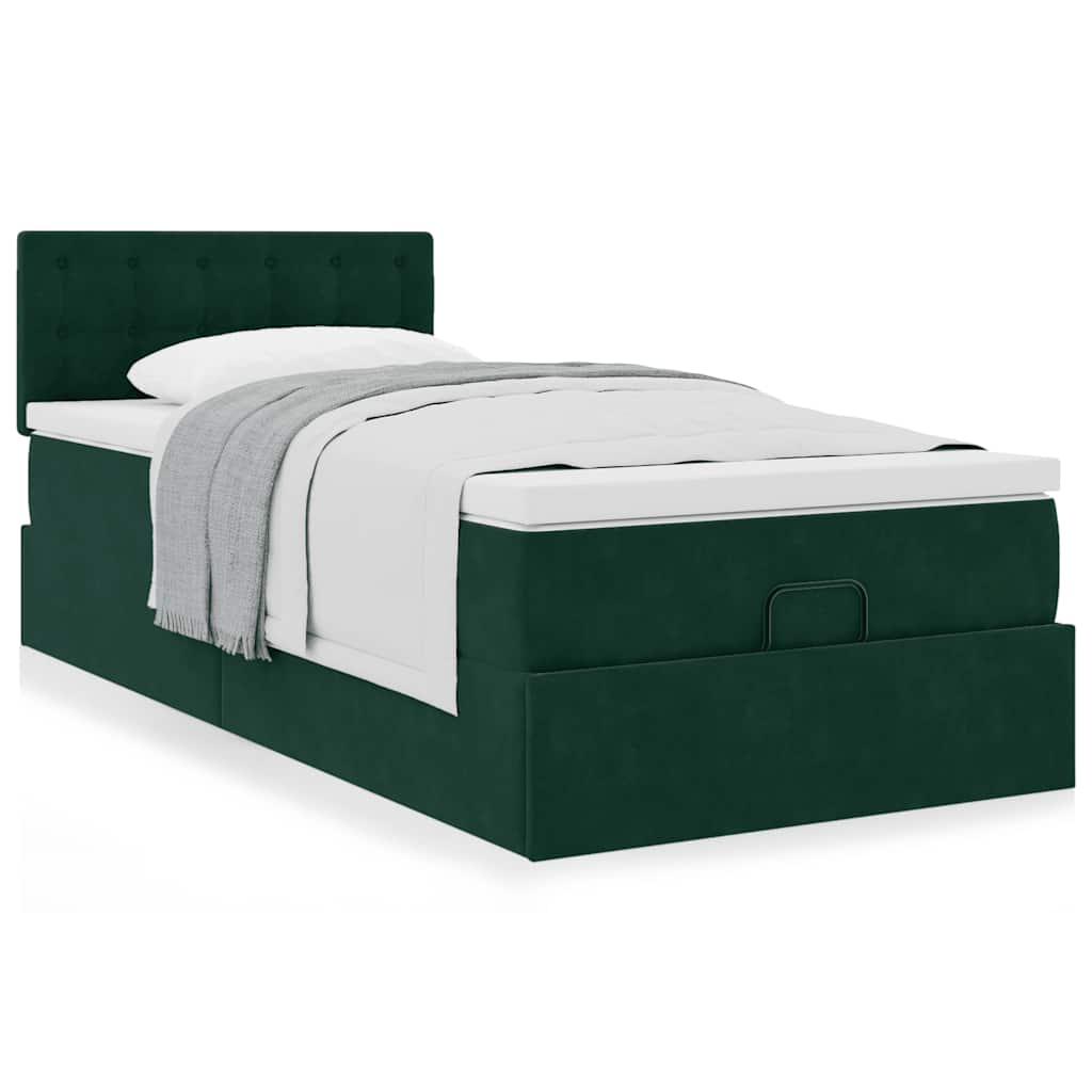 vidaXL Ottoman-Bett mit Matratze Dunkelgrün 90x190 cm Samt