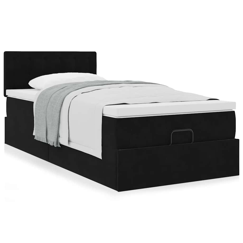 vidaXL Lit Ottoman avec matelas Noir 90x200 cm Velours