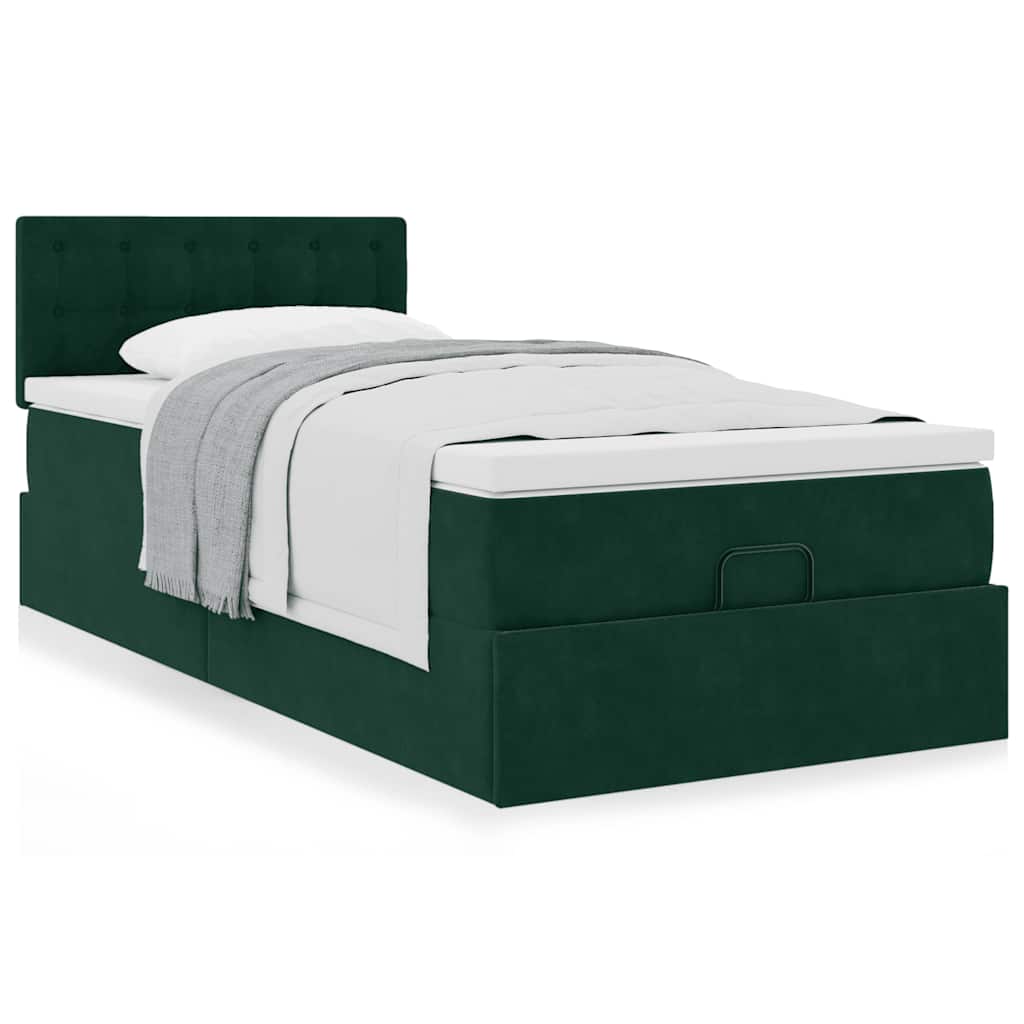 vidaXL Lit Ottoman avec matelas Vert foncé 90x200 cm Velours