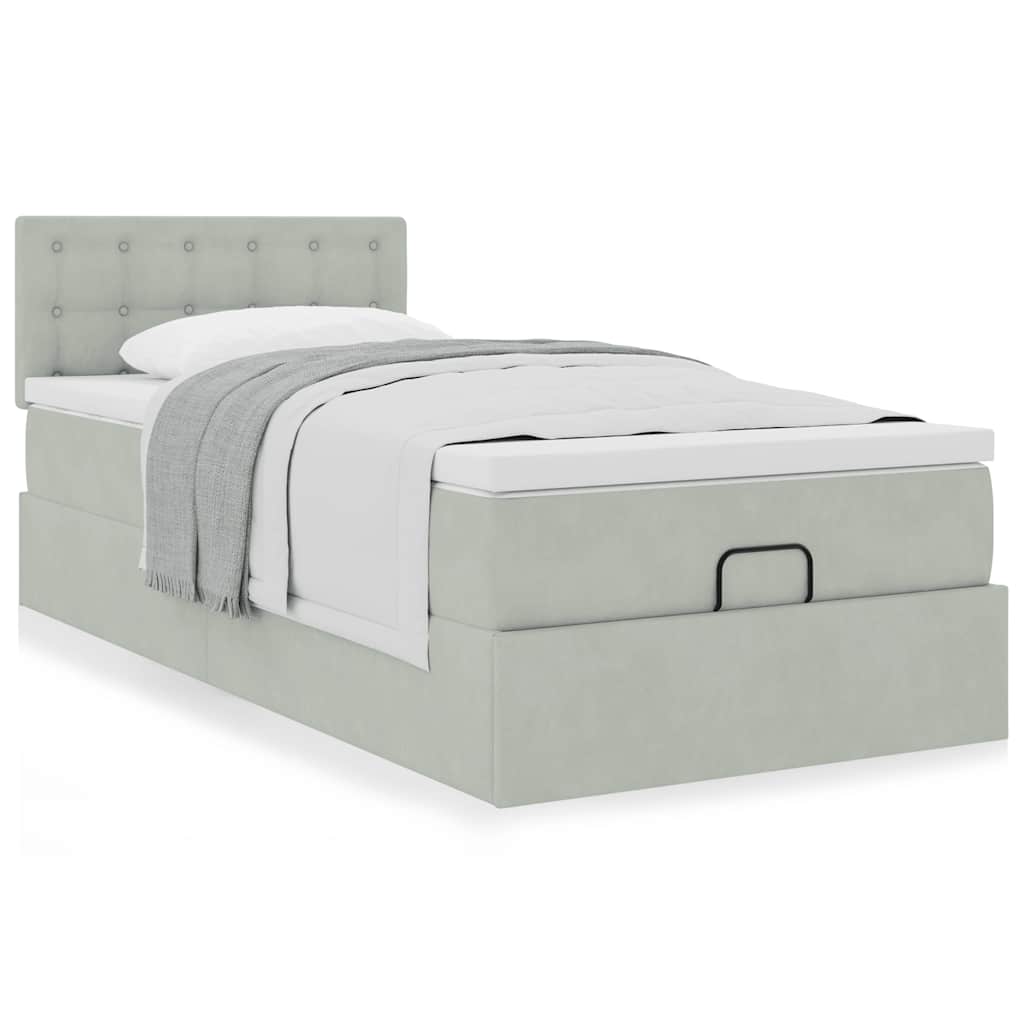 vidaXL Ottoman-Bett mit Matratze Hellgrau 100x200 cm Samt