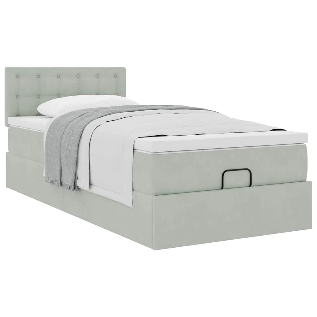 vidaXL Ottoman-Bett mit Matratze Hellgrau 100x200 cm Samt