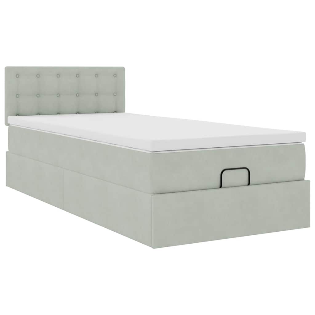 vidaXL Ottoman-Bett mit Matratze Hellgrau 100x200 cm Samt
