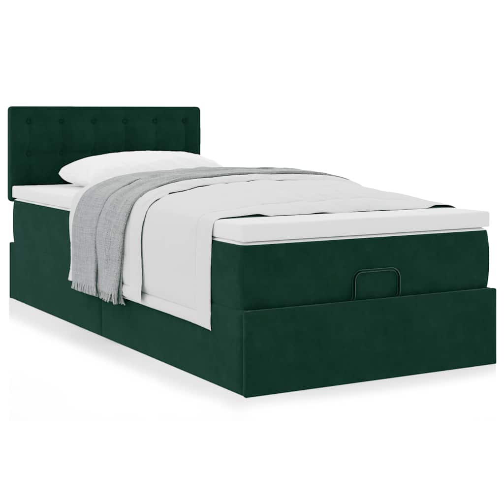 vidaXL Ottoman-Bett mit Matratze Dunkelgrün 100x200 cm Samt
