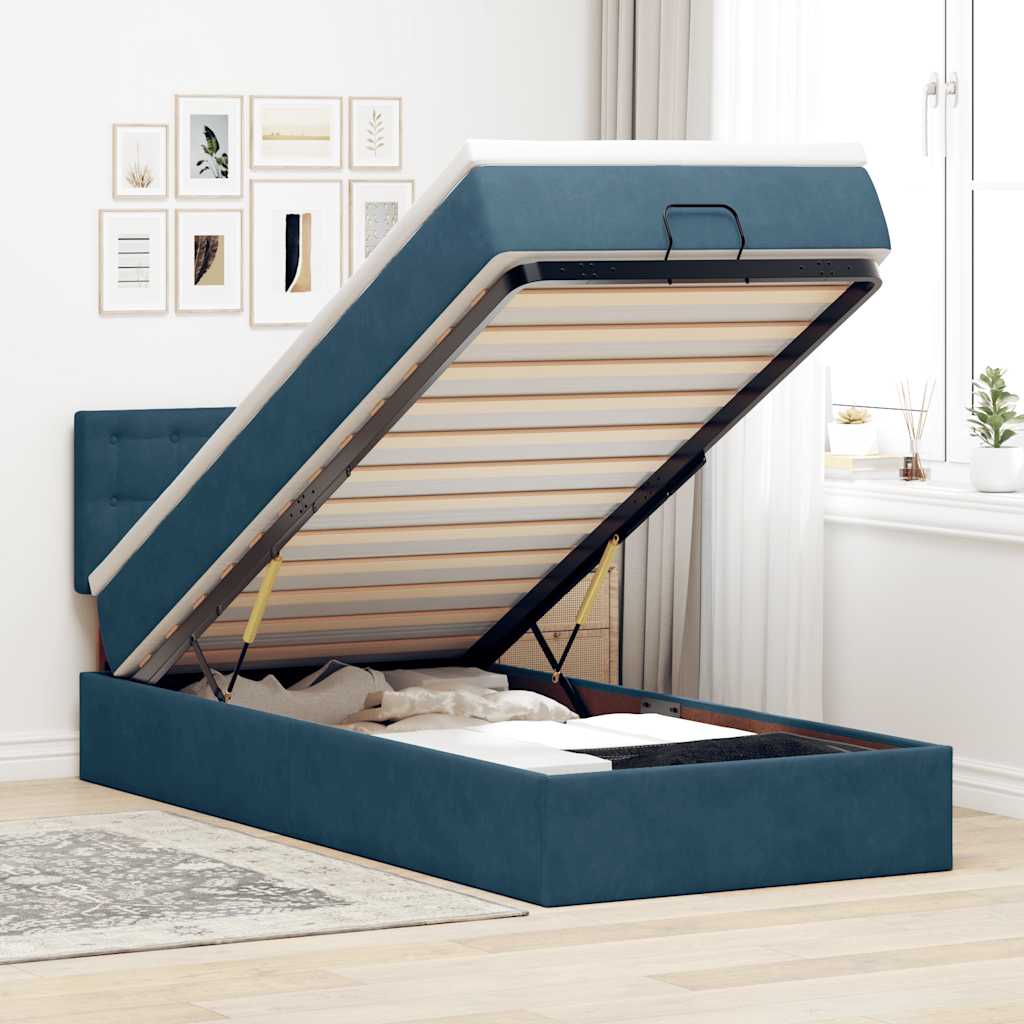 vidaXL Ottoman-Bett mit Matratze Dunkelblau 100x200 cm Samt