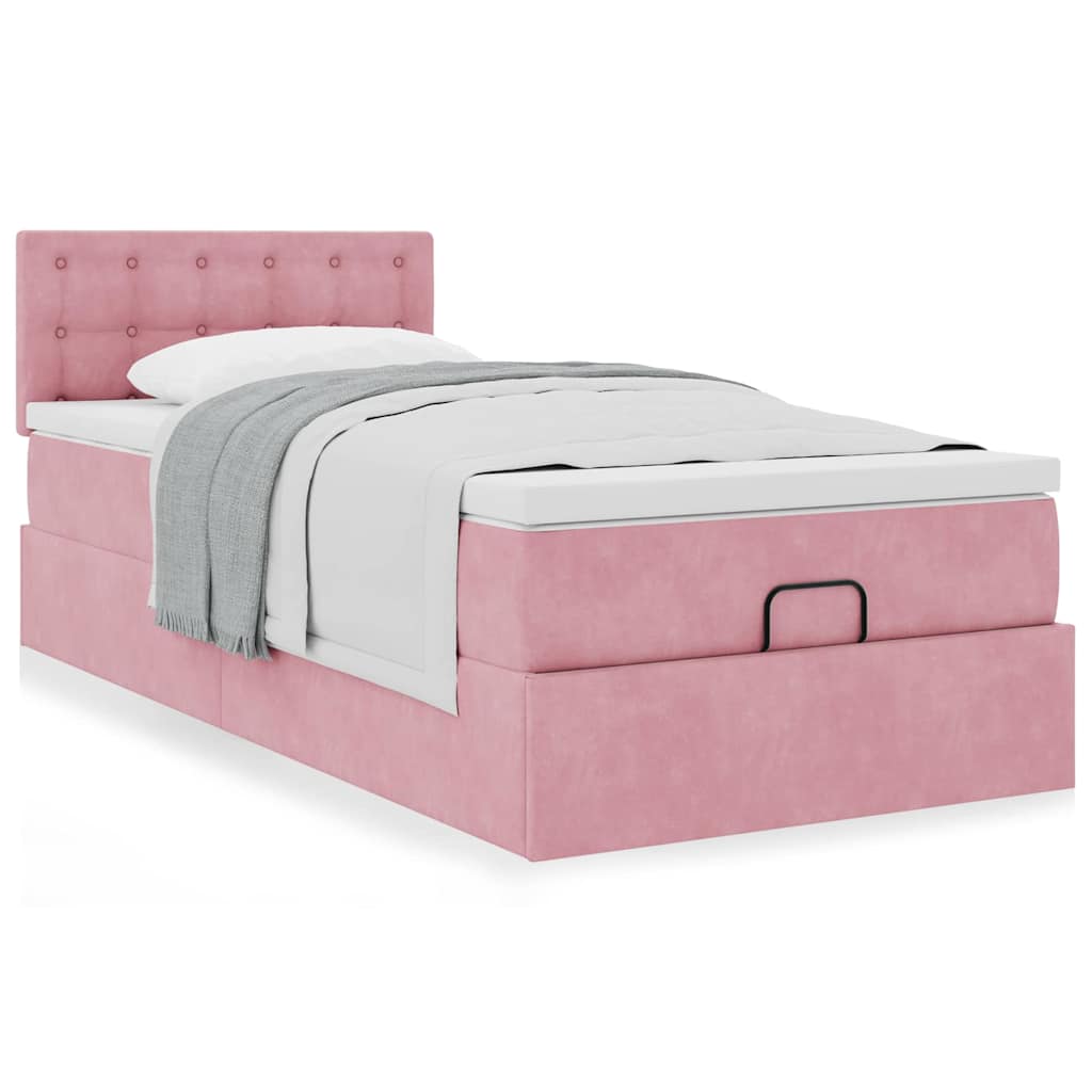 vidaXL Lit ottoman avec matelas Velours rose 100x200 cm