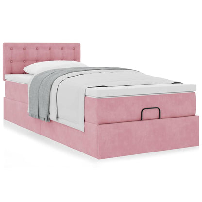 vidaXL Lit ottoman avec matelas Velours rose 100x200 cm