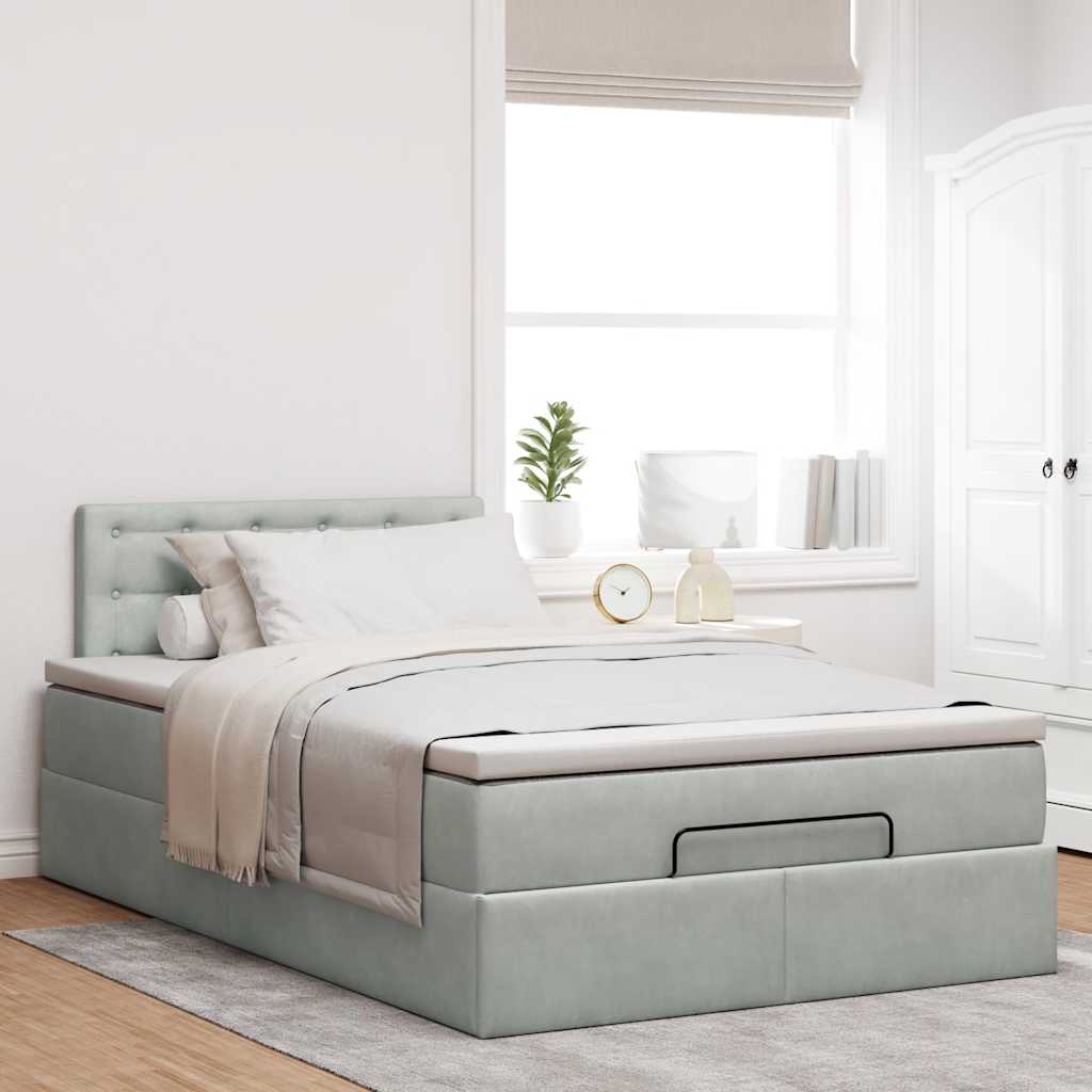 vidaXL Ottomanische Bett mit Matratze Hellgrau 120x190 cm Samt
