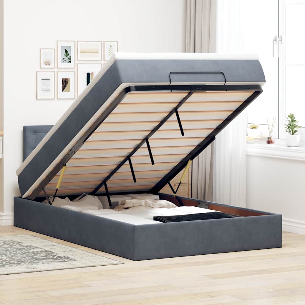 vidaXL Ottoman-Bett mit Matratze Dunkelgrau 120x190 cm Samt