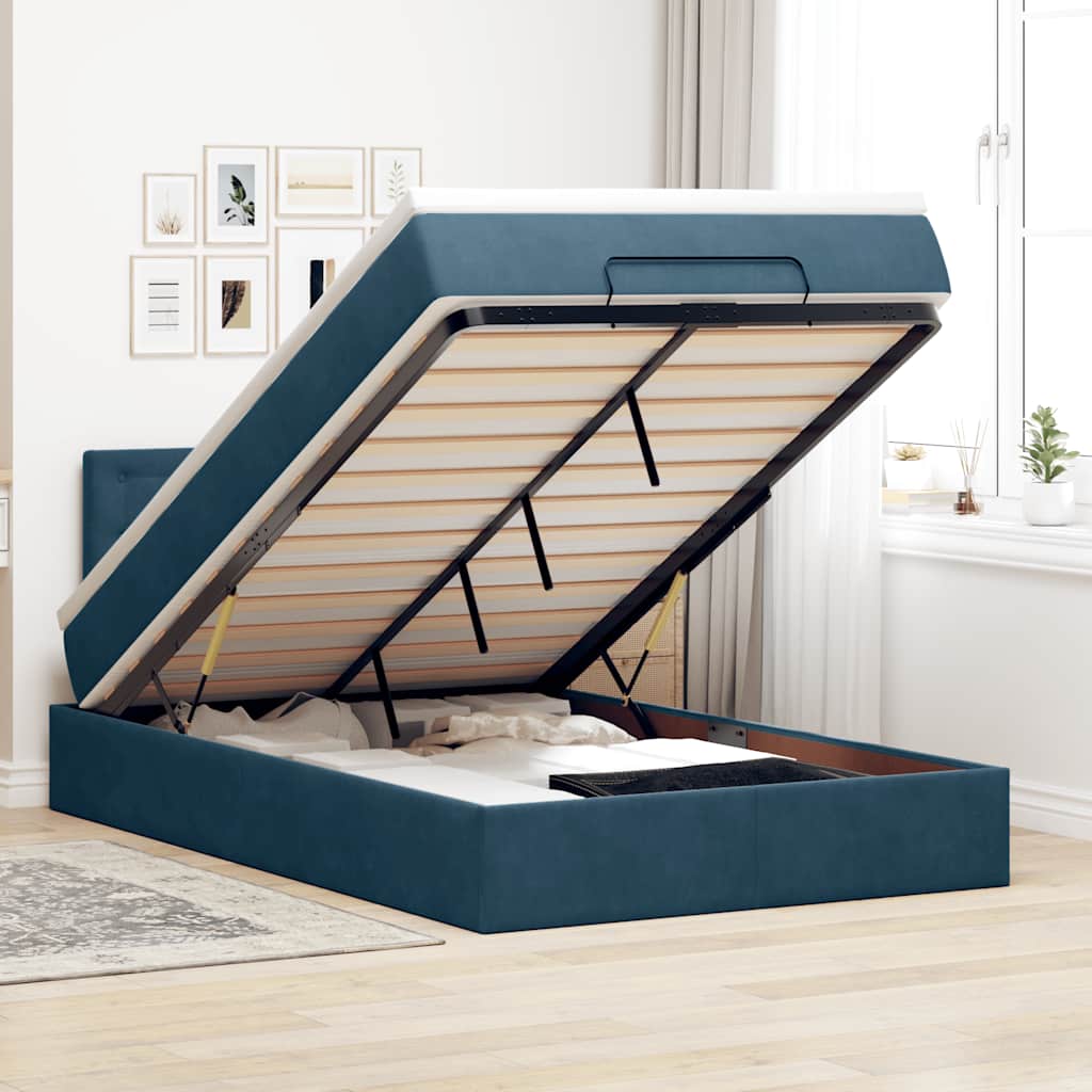 vidaXL Ottoman-Bett mit Matratze Dunkelblau 120x190 cm Samt