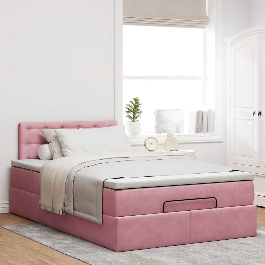 vidaXL Ottoman-Bett mit Matratze Rosa 120x190 cm Samt