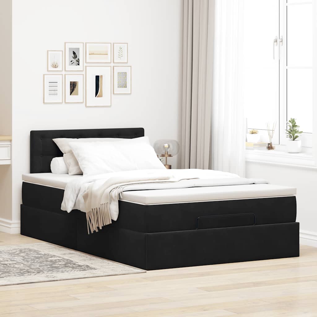 Ottoman-Bett mit Matratze Schwarz 120x200 cm Samt