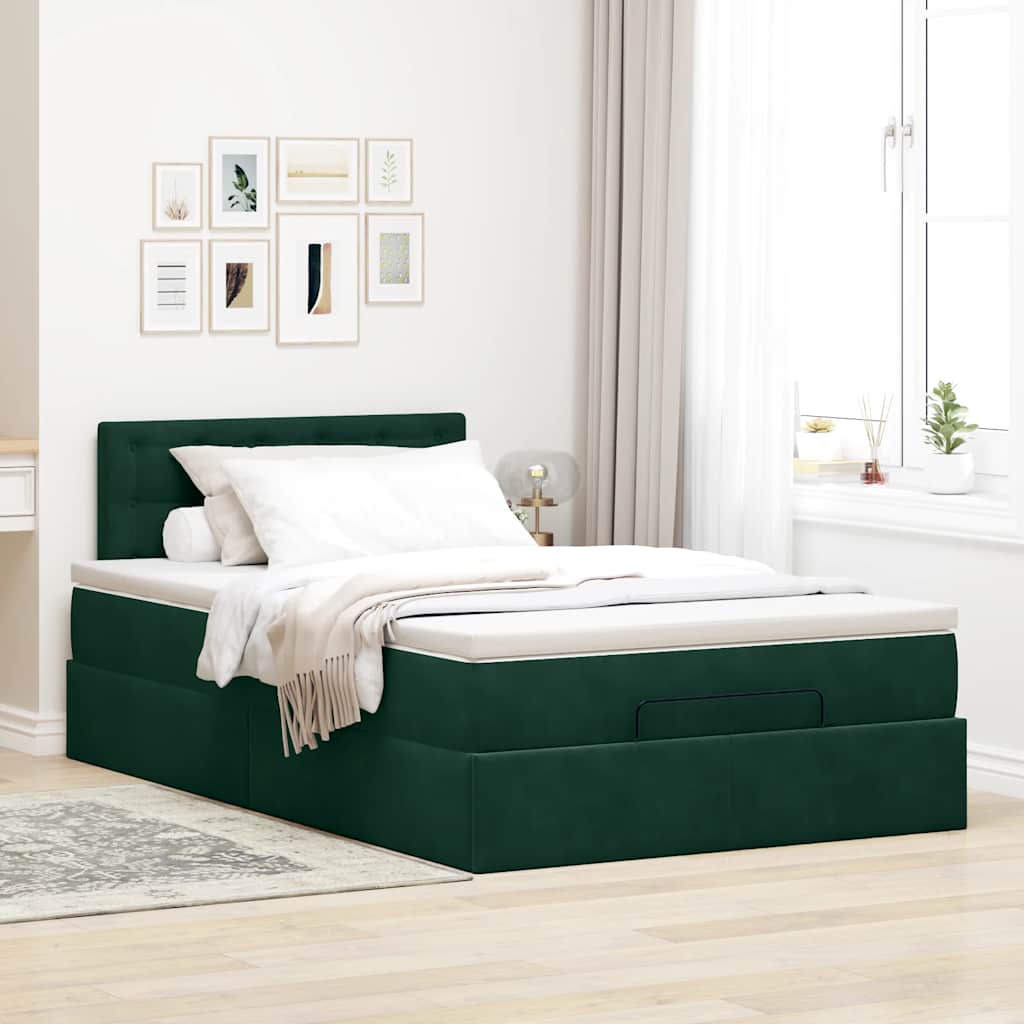 vidaXL Ottoman-Bett mit Matratze Dunkelgrün 120x200 cm Samt