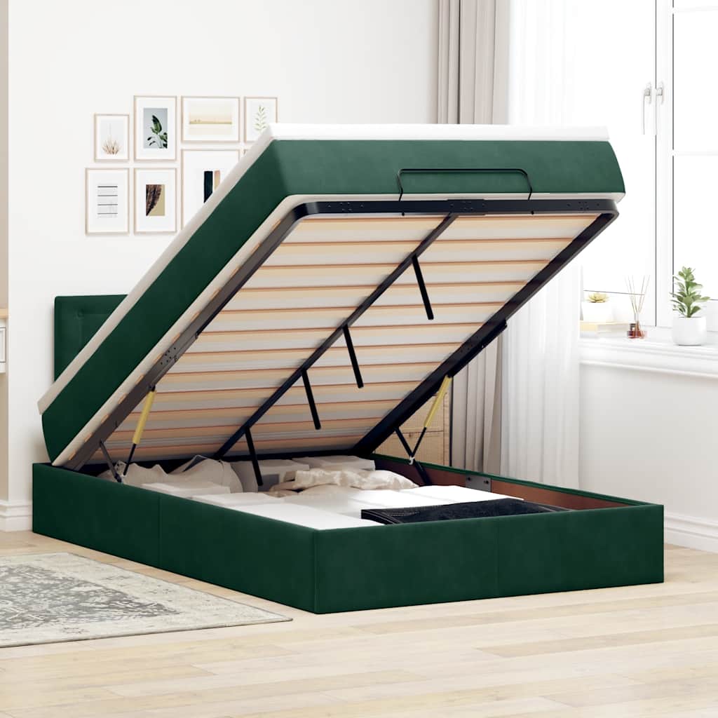 vidaXL Ottoman-Bett mit Matratze Dunkelgrün 120x200 cm Samt