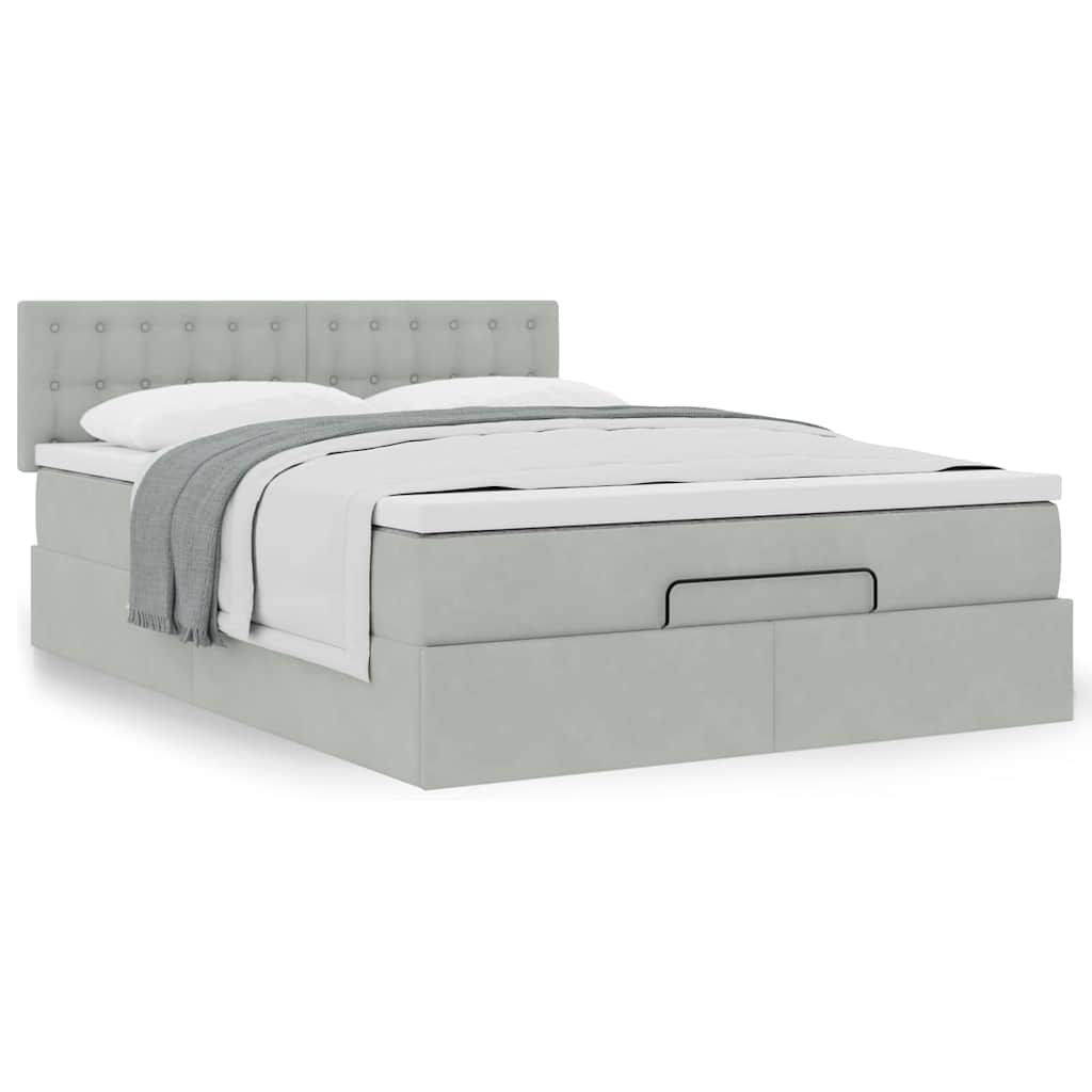 vidaXL Ottoman-Bett mit Matratze Hellgrau 140x190 cm Samt