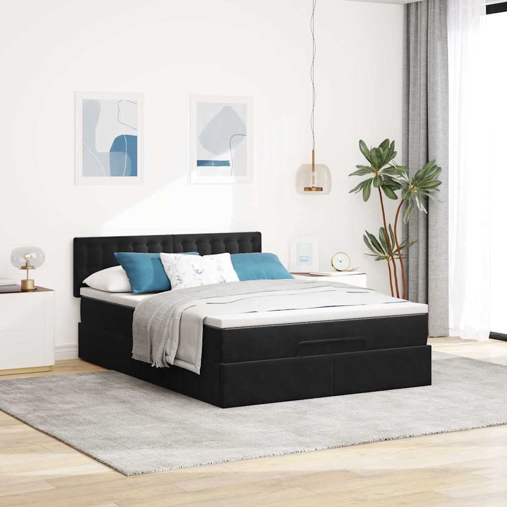 vidaXL Ottoman-Bett mit Matratze Schwarz 140x190 cm Samt