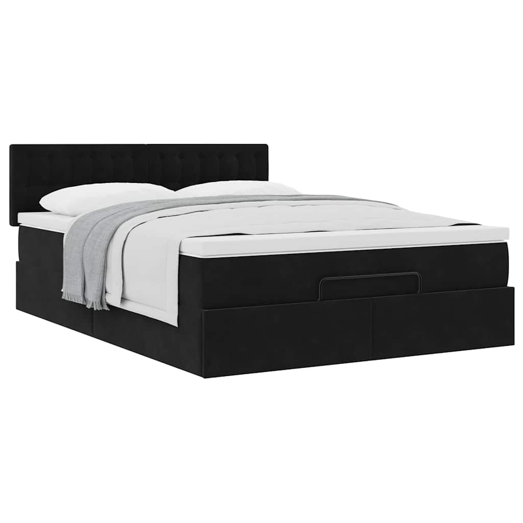 vidaXL Ottoman-Bett mit Matratze Schwarz 140x190 cm Samt