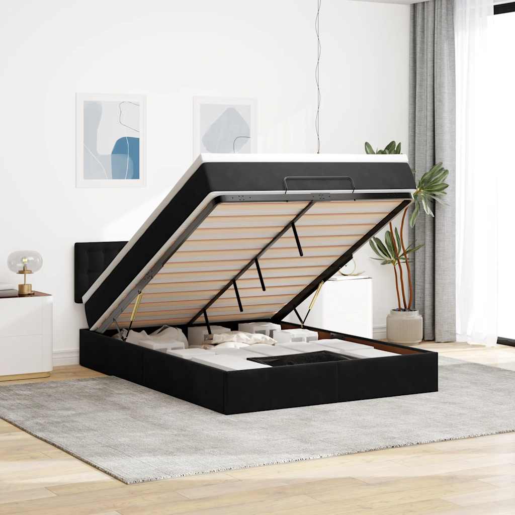 vidaXL Ottoman-Bett mit Matratze Schwarz 140x190 cm Samt