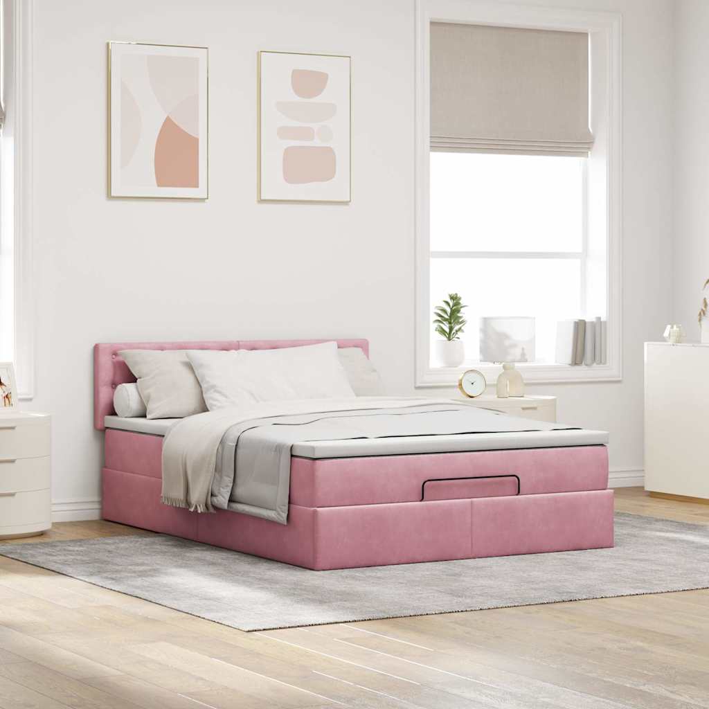 Ottoman-Bett mit Matratze Rosa 140x190 cm Samt