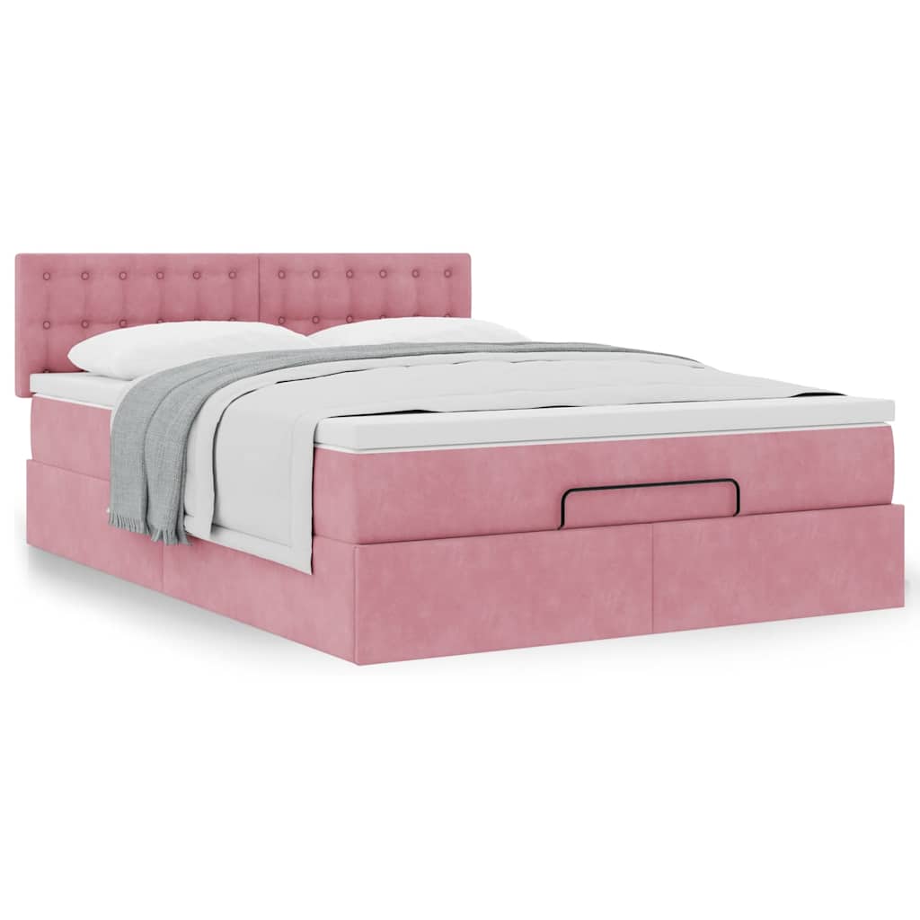 vidaXL Ottoman-Bett mit Matratze Rosa 140x190 cm Samt