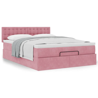vidaXL Ottoman-Bett mit Matratze Rosa 140x190 cm Samt