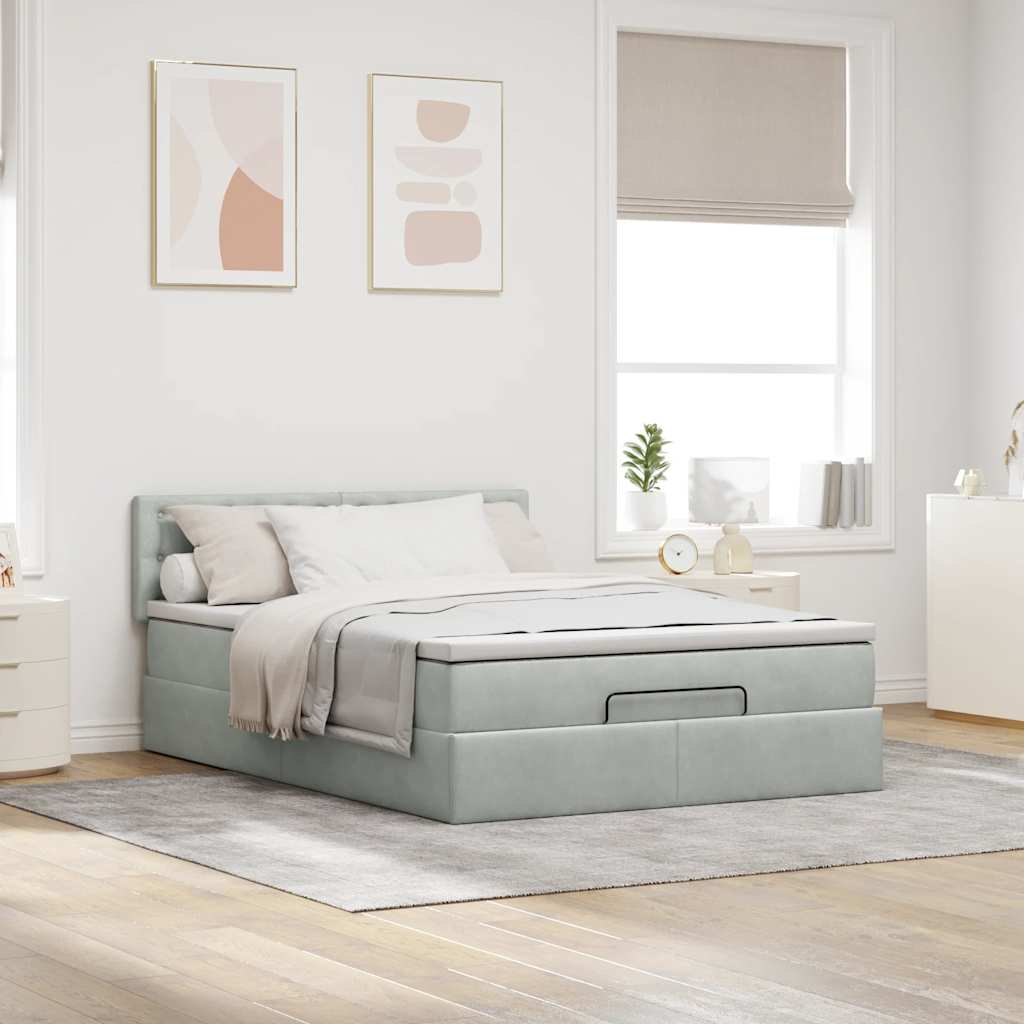 vidaXL Ottoman-Bett mit Matratze Hellgrau 140x200 cm Samt