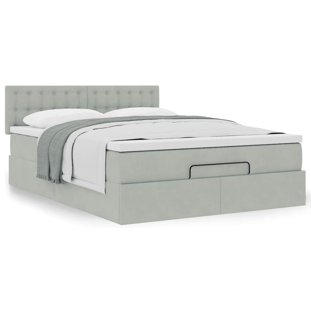 vidaXL Ottoman-Bett mit Matratze Hellgrau 140x200 cm Samt