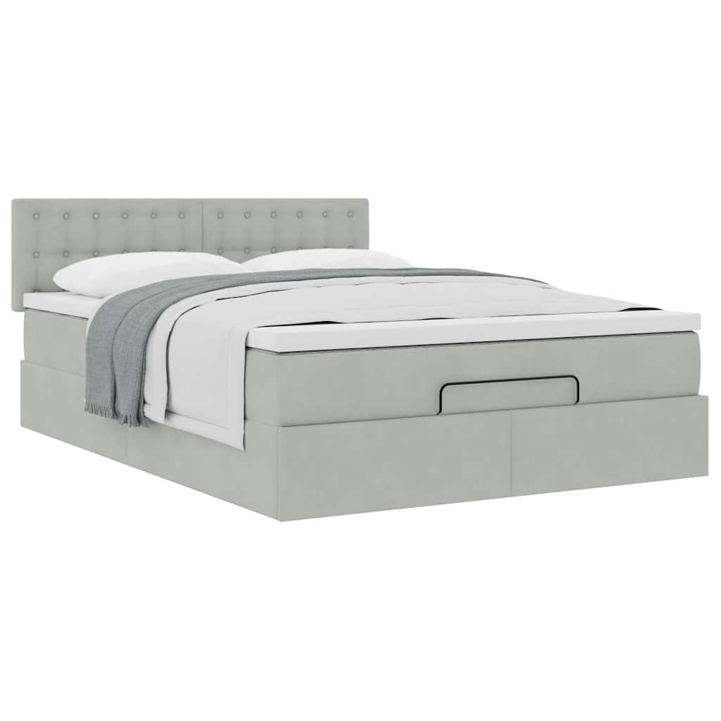 vidaXL Ottoman-Bett mit Matratze Hellgrau 140x200 cm Samt