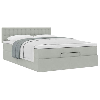 vidaXL Ottoman-Bett mit Matratze Hellgrau 140x200 cm Samt