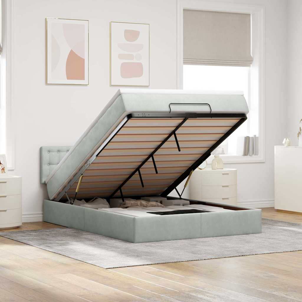 vidaXL Ottoman-Bett mit Matratze Hellgrau 140x200 cm Samt